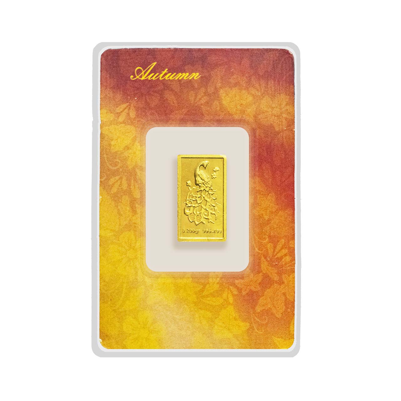 شمش طلای نقش برجسته طاووس دویست سوتی مدل کارت پاییزه