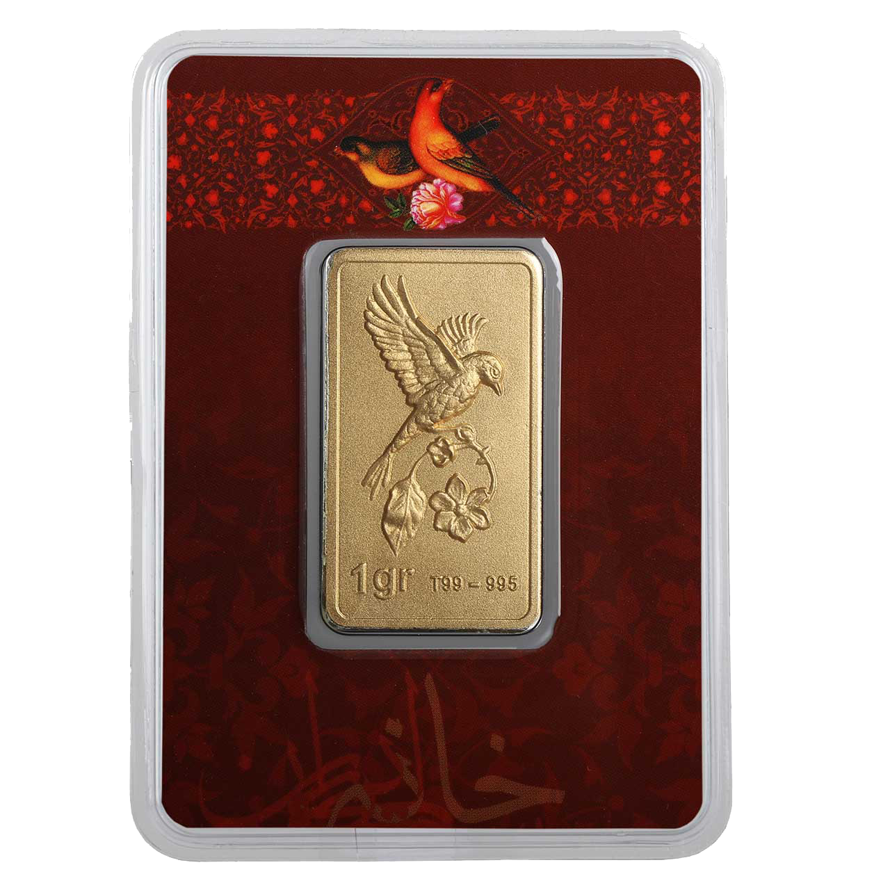 شمش طلای نقش برجسته گل و بلبل یک گرمی مدل کارت فرکانسی